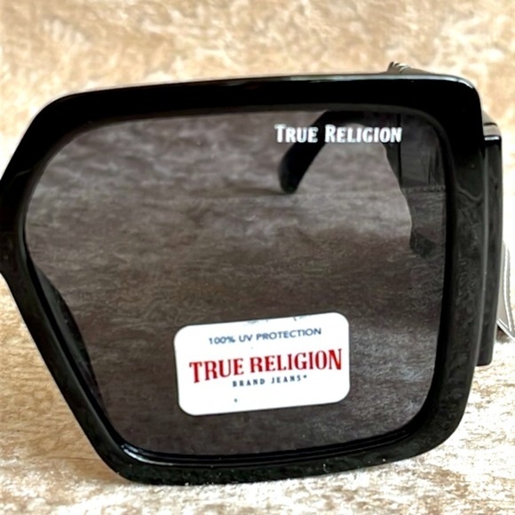 Brand New True Religion Oversized Black Square Sunglasses w/ Rhinestone Logo - Picture 5 of 16